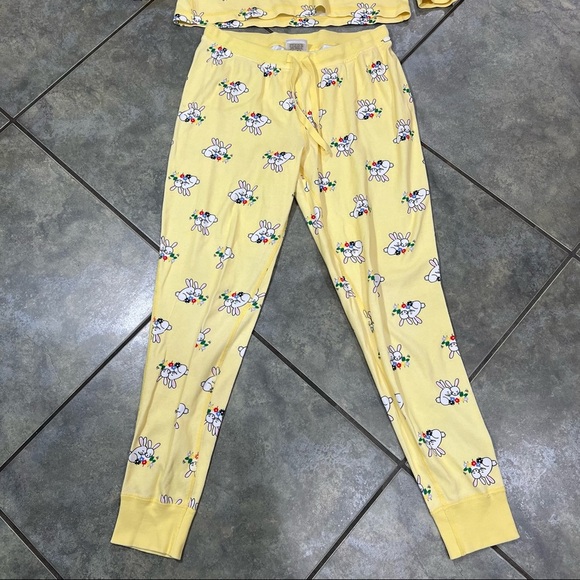Hanna Andersson Pajama PJ Set Bunnys Girls Sz M Yellow Rabbits Cotton Comfy EUC - Picture 3 of 10
